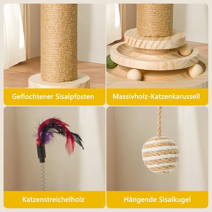 Інтерактивне котяче іграшкове комбо 6-в-1: дерев'яні меблі, кульки, пір'я, м'яч-трекер, когтеточка з сизалю та джуту для котів середніх та маленьких порід (білий, зелений)