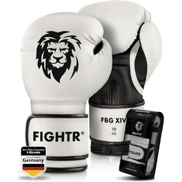 Боксерські рукавички FIGHTR®: Максимальний захист та стабільність | Для боксу, MMA, муай-тай та кікбоксингу | Розміри 8-16 oz, з чохлом (14 oz, білий/чорний)