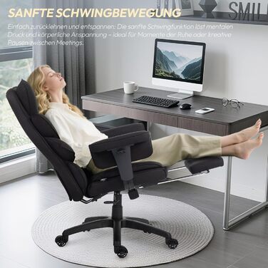 Ігровий крісло Dowinx, ергономічний офісний крісло з кишеньковим пружинним подушками, крісло для начальника з двошаровою м'якою спинкою та регульованою поперековою подушкою, підлокітниками та підставкою для ніг (Тканина, Чорний)