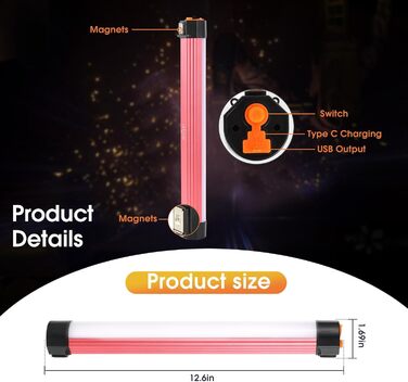 LETOUR LED лампа для майстерні 7200mAh, акумуляторна, магнітна, інспекційна, робоча лампа для аварійного освітлення