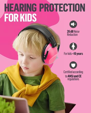 Навушники для захисту вух для дітей 3-16 років, SNR 26dB, для сну, навчання, регульоване обруч (Рожеві)