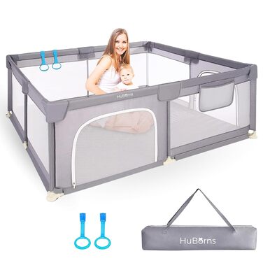 HuBorns - Playpen Baby 120x120cm, Non-Slip, Safe and Stable Baby Playard with CE Certification, Baby Playpen for Playing and Easy to Clean, 2 Rings Included