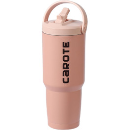 CAROTE Stainless Steel Water Bottle with Straw 960ml, Vacuum Thermos Flask with Flexible Lid, Leak-Proof, BPA-Free, Double-Walled Insulated Bottle for Hot and Cold Drinks (Pink)
