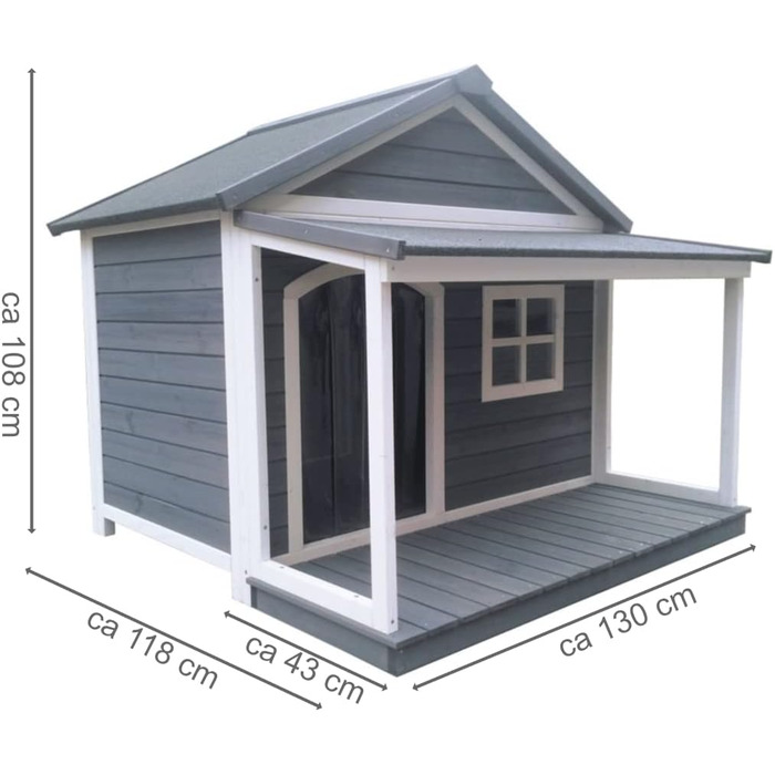 Будка для собак з масиву дерева, вологостійка, з дахом та вікном, розмір 130x118x108 см