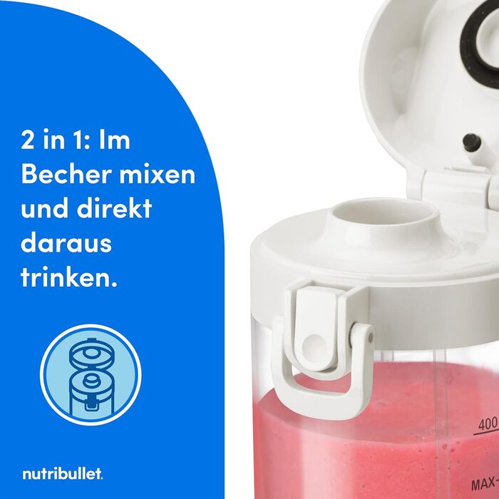 Nutribullet Immersion Blender, Immersion Blender, 475ml BPA-free, Mini-Mixer, Multi-Function Blender, USB-C Charger, over 15 blending cycles, White, NBP003W Portable White
