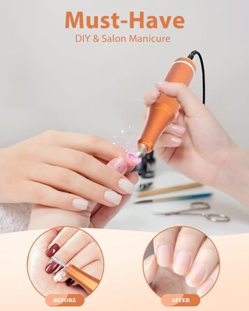 Професійний фрезер для нігтів ENGERWALL 35000 об/хв, акумуляторний, для гелю та акрилу, електричний, манікюрний набір з 7 насадками та 56 шліфувальними стрічками, темно-срібний