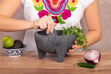 Набір для приготування їжі YOPIDO Molcajete: ступка та товкачок з лави, подрібнювач часнику, спецій, 17.8 см