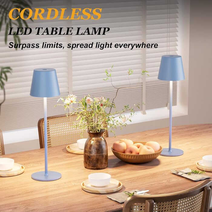 Набір з 2-х бездротових настільних LED світильників з акумулятором, сенсорне регулювання яскравості, 3 режими кольору, USB-C зарядка для спальні, обіднього столу, кемпінгу (Чорний)