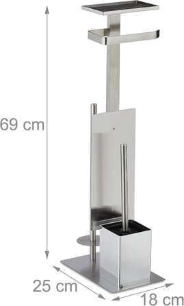 Набір для ванної кімнати Relaxdays з тримачем для туалетного паперу, щіткою для унітазу та підставкою, з полицею, 69x25x18 см, сріблястий