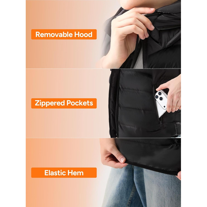 Обогрівальна жилетка Dr.Prepare для чоловіків та жінок, легка електрична жилетка з 3 рівнями нагріву, 10 зон нагріву, інтелектуальне керування кнопками, регульована жилетка для активного відпочинку, подорожей, спорту, чорна