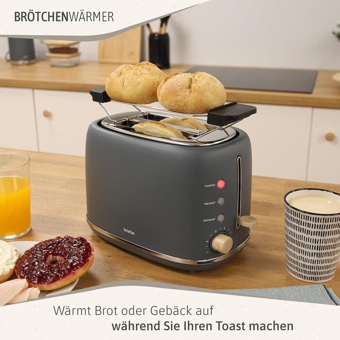 Тостер Briebe Nordic Set з водоваркою 1.7л, 2 відділення, 6 режимів підсмажування, сірий, BPA-free