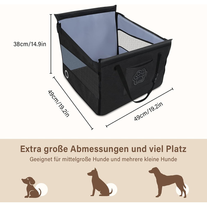 Автокрісло для собак - водовідштовхувальне автокрісло для маленьких та середніх собак з сітчастим вікном та ременем безпеки - складаний кошик для собак в авто для будь-якого розміру (Чорний)