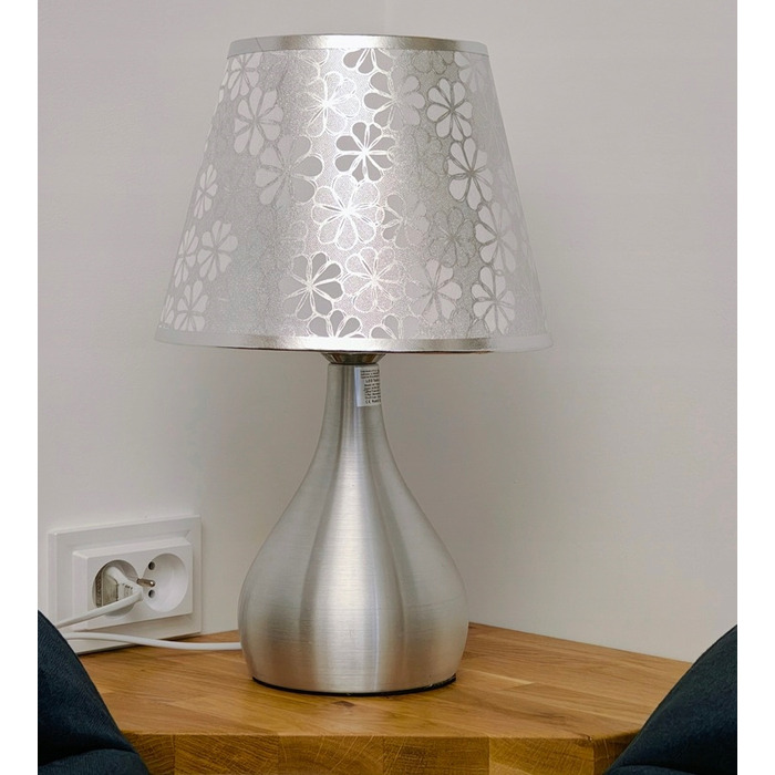 Сенсорна настільна нічна лампа з LED-абжуром, срібляста