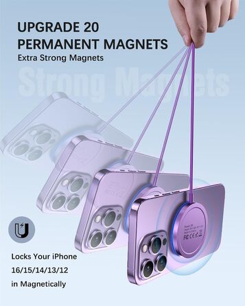 Бездротовий зарядний пристрій для iPhone, AirPods: LED-зарядка з двома портами (фіолетовий)