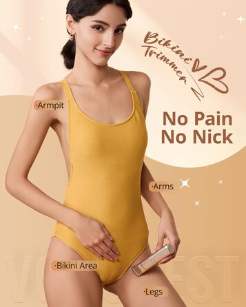 Електричний триммер для бікіні VG VOGCREST: безболісний жіночий депілятор для тіла, для рук, ніг, зони бікіні (рожеве золото)