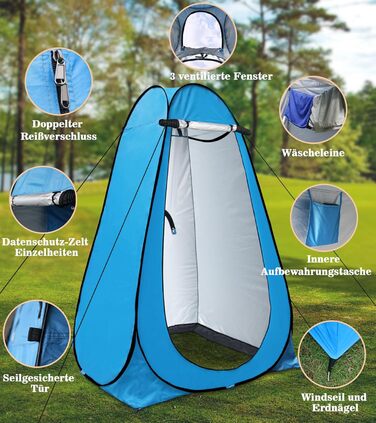Pop-Up Privacy Tent for Toilet & Changing - Portable Outdoor Shower Tent with Carry Bag (UV 40+) - Green & Blue