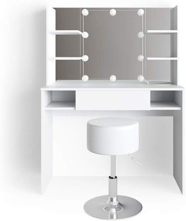 Туалетний столик Vicco Daenerys 100 см, білий, з дзеркалом, пуфом і LED-підсвіткою