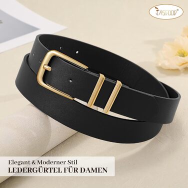 Жіночий шкіряний ремінь JasGood з золотою пряжкою, чорний колір, розмір M (76-90 см)