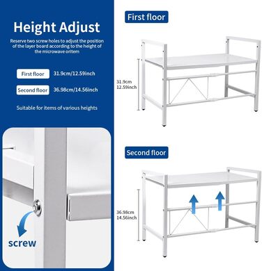 Решітка для мікрохвильової печі UBRAVOO регульована з гачками, 100 кг, органайзер для кухні (білий)