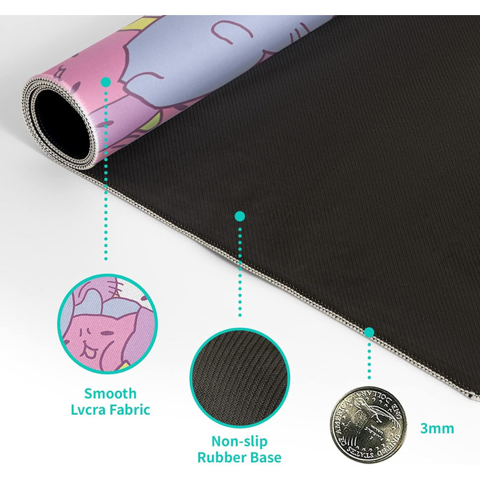 Японський килимок для миші з хвилями океану, великий ігровий килимок для миші в стилі аніме, подовжений килимок для столу Канагава, товщина 3 мм, антиковзаюча гумова основа, 80 x 30 см. (Милі котики)