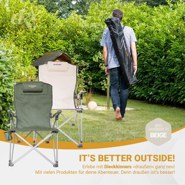 Крісло кемпінгове Dieckkiners Ehlin, сталеве, складане, з високою спинкою (3 положення), для балкона, саду, тераси, зелене