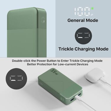Power Bank Nobis 20000mAh з LED дисплеєм, 35W USB-C, 4 порти, для MacBook, iPhone 15, Samsung S23 (зелений)