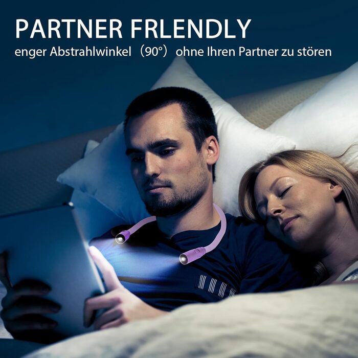 Ліхтар на шию LUXJET LED для читання, в'язання, ремонту: акумуляторний, 3 кольори, регульована яскравість (світло-ліловий)