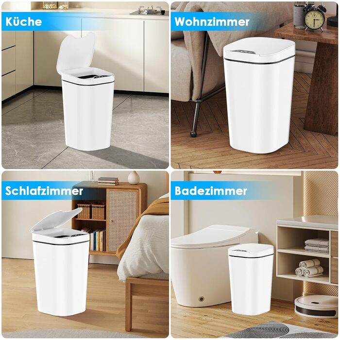Набір з 2 розумних смітників з сенсором 10л, автоматичний електричний кошик для сміття з 3 режимами роботи, водонепроникний та безшумний, для кухні, офісу та ванної кімнати (Білий)