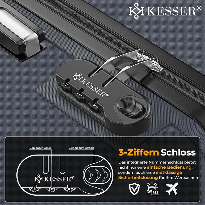 Валіза KESSER® подорожня, середня, з жорстким корпусом, вагова шалька та багажний жетон | Чемодан-роликовий, з кодовим замком, 4 колеса, ABS-корпус, телескопічна ручка (66x45x28см / 84 літри) (75-120л, антрацит)