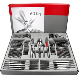 Набір столових приборів Justinus Twist 60 предметів для 12 осіб з витонченим дизайном | з нержавіючої сталі 18/10 та сталі для лез | для дому та ресторану
