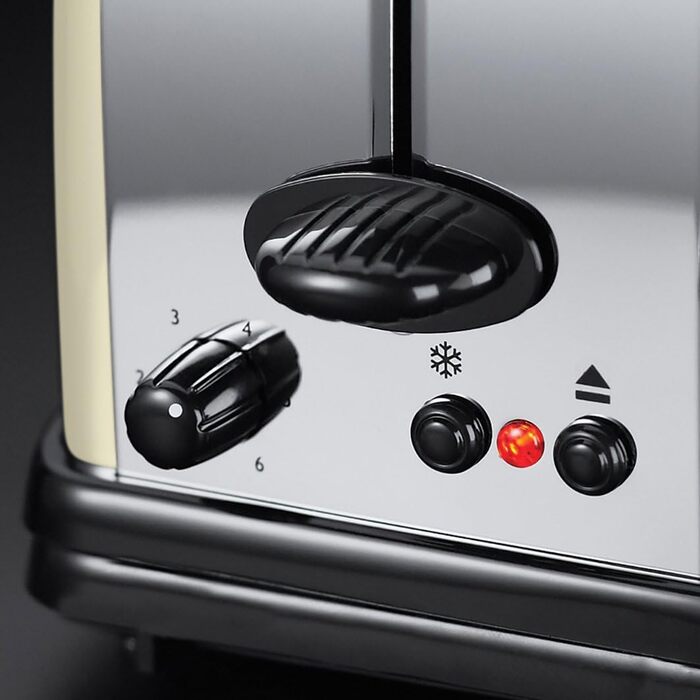 Тостер Russell Hobbs Colours+ з широким слотом, 2 скибки, нержавіюча сталь, кремовий, 1000 Вт, підставка для булочок, 6 режимів підсмажування, функція розморожування