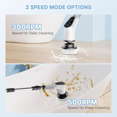 Electric Cleaning Brush, 8 in 1 Electric Cleaning Brush with Interchangeable Drill Brush Heads, Mop Set, Electric Scrub Brush with Adjustable Handle for Bathroom, Kitchen, Car, Floor