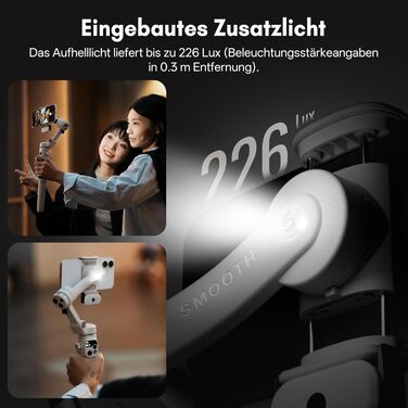 ZHIYUN Smooth Q5 Ultra Combo: Стабілізатор для смартфона з AI-трекінгом, керуванням голосом, пультом ДУ та світлом, 13.5год роботи, 3-осьовий