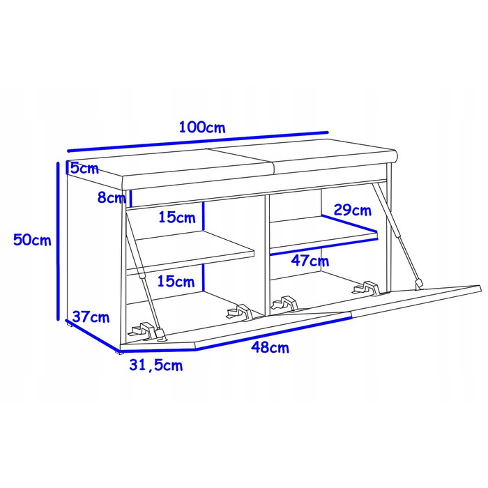 Обувниця з сидінням MG Meble Grzybek, 100 x 50 x 37 см, біла