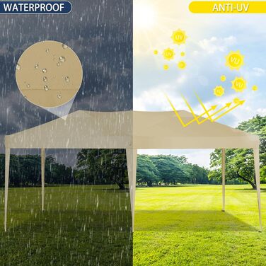 COBIZI Pavilion - Waterproof, Stable, Winter-Proof, Foldable, Pop-up Party Tent, Garden Pavilion for Beach Wedding, with 4 Side Panels, UV Protection 50+, Adjustable Height (Khaki, 3x4m)