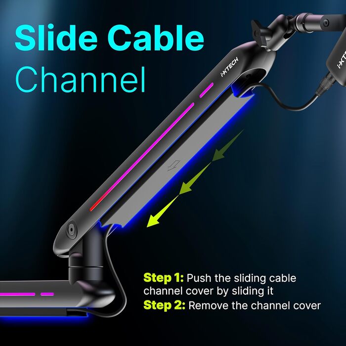 Кріплення для мікрофона IXTECH RGB Low Profile з регулюванням, настільний стійка з кріпленням, поворотний мікрофонний тримач з кабельною організацією для стрімінгу та подкастів, 4 ящірки RGB