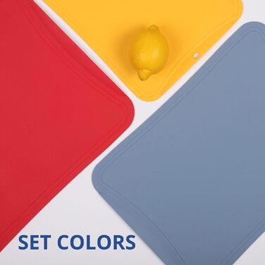 Гнучкі кухонні обробні дошки BLUE GINKGO з TPU, набір 3 шт, тонкі, без BPA, стійкі до подряпин, червона/синя/жовта