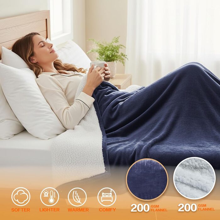 Електрична ковдра з підігрівом 130x180 см з автоматичним вимкненням, 10 режимів нагріву, таймер 8 годин, захист від перегріву, машинне прання, фланелева ковдра для ліжка, дивану та офісу (Тибетська, 150 x 180 см)