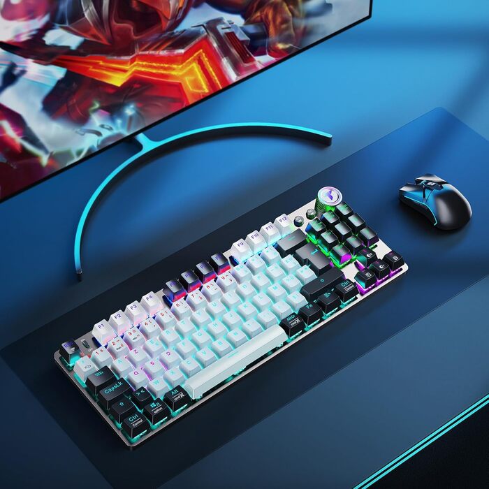 Механічна ігрова клавіатура TECURS бездротова 80% TKL з підсвічуванням, Red Switch, QWERTZ, для ПК, ноутбука, Windows, чорно-біла