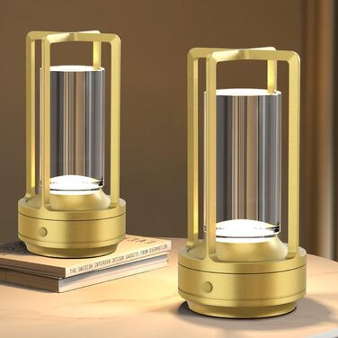 LED-лампа Hapfish на акумуляторі, 3000mAh, USB, бездротова, з кришталем, для дому та вулиці (2шт, золотий)