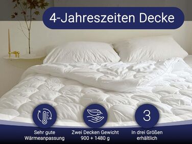 ZOLLNER 4-Season Duvet 240x220 cm - for Summer and Winter - made of 2 buttoned-together duvets - washable up to 60 °C - Hotel Quality - Oeko Tex Certified 240 x 220 cm White