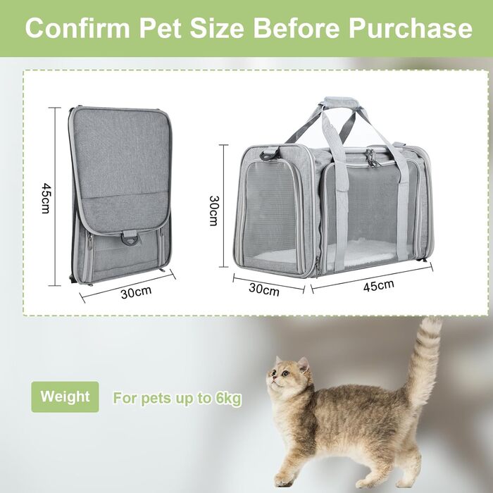 Транспортна сумка для тварин: складана переноска для кота та собаки, сірого кольору. Легка переноска з регульованим плечовим ременем, дихаюча переноска для подорожей та авто.