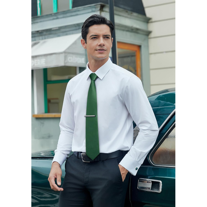 Чоловіча краватка HISDERN однотонна, з нагрудною хусткою та затискачем для краватки, зелена - ідеальний комплект для весілля та свят