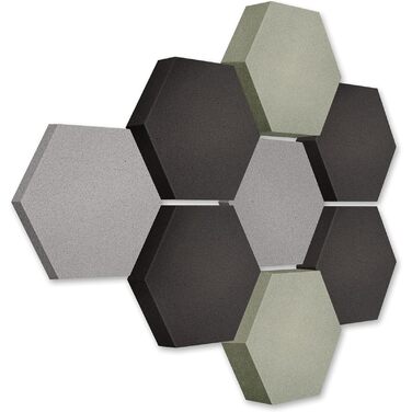 Акустичні панелі platino24 Edition LOFT 3D (8 шт), Ø 300мм, звукопоглинаючі плити Basotect для стін та стелі (2x Платина, 4x Антрацит, 2x Бетон)