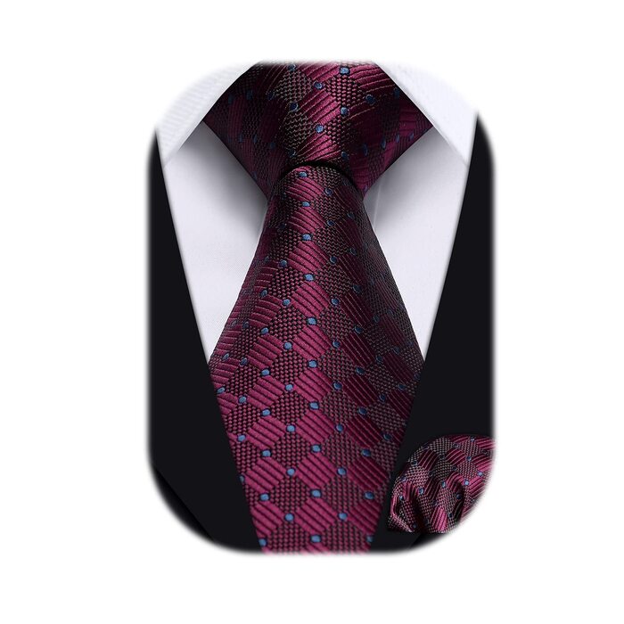 HISDERN Комплект краватки та нагрудного хустинки для чоловіків (бордовий та синій)