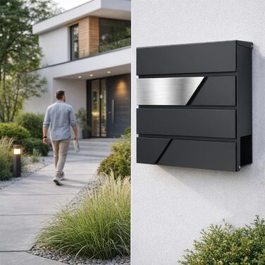 Поштова скринька Verda Anthrazit з газетницею, порошкове покриття AkzoNobel, 2 ключі, табличка з іменем, дизайнерська настінна поштова скринька з нержавіючої сталі