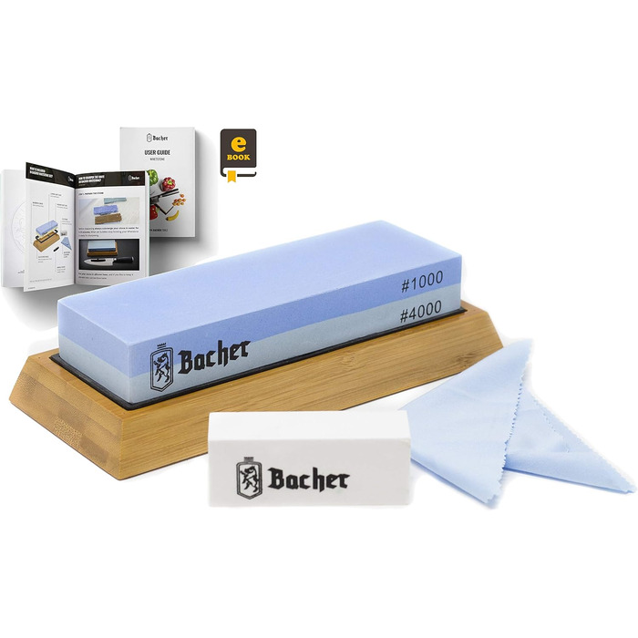 Набір точильних каменів Bacher Premium: 400/1000, з каменем для заточування та інструкцією. Точильні камені для ножів та інструментів