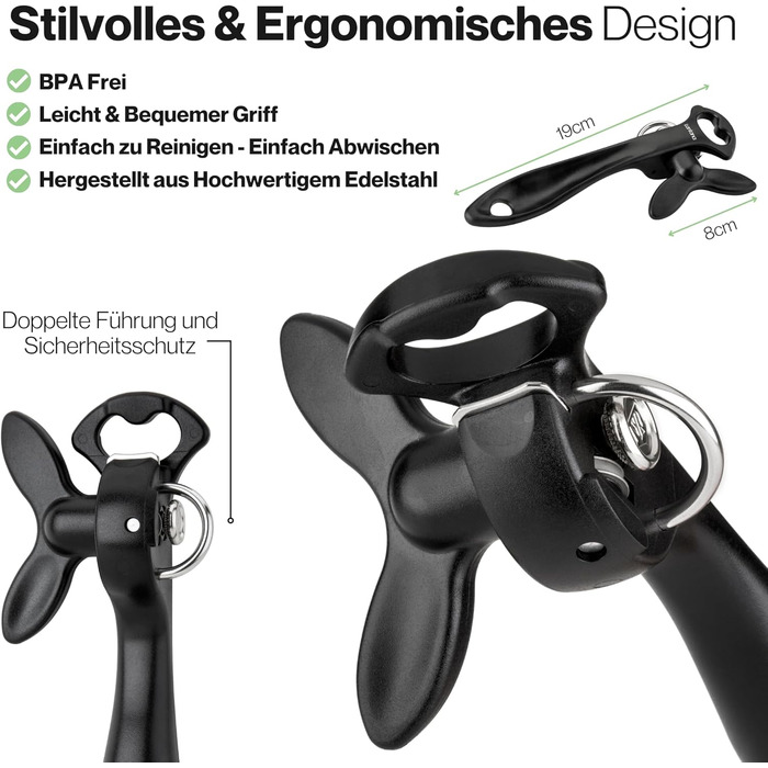 Відкривачка для консервів Lantana 2-в-1 з відкривачем для пляшок – чорний/нержавіюча сталь