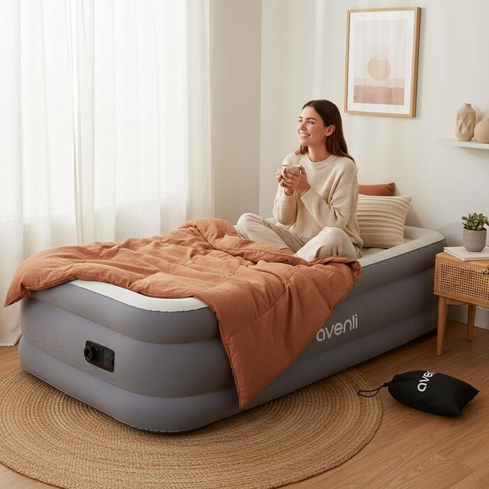 Надувний матрац-ліжко AVENLI самонадувний для 1 особи, 191x99x46 см, з інтегрованою помпою, белькрове покриття, для кемпінгу та дому