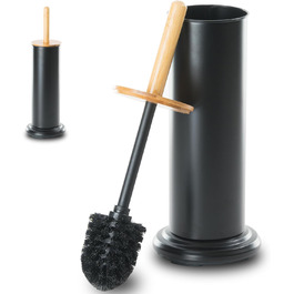 Щітка для туалету Leadfun з бамбуковою ручкою, металевим тримачем, 2 насадки, посилена основа (чорний)
